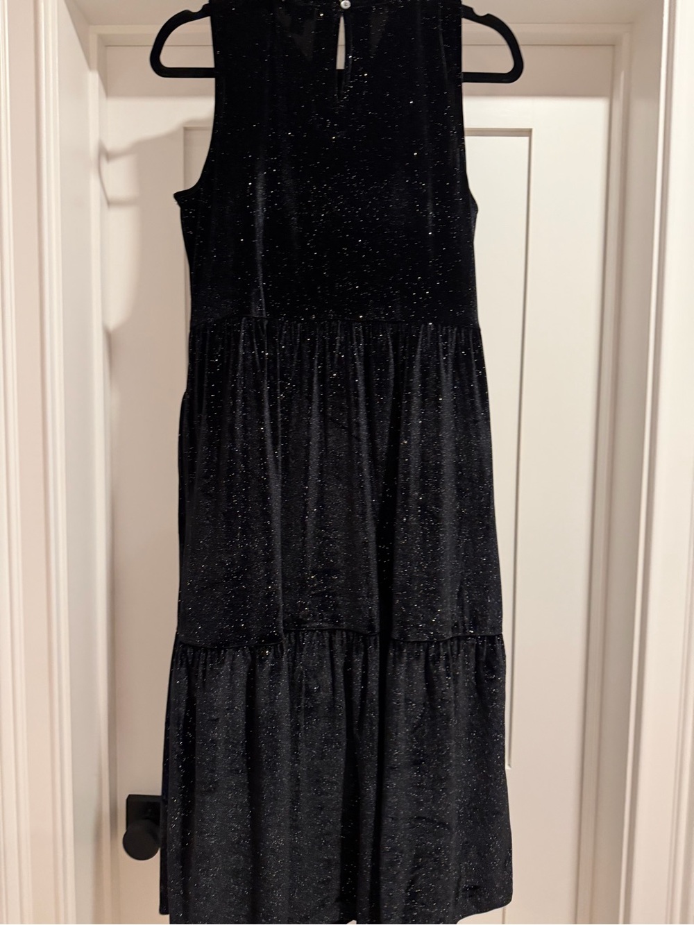 J. Crew Black Sparkle Tiered Velvet Dress